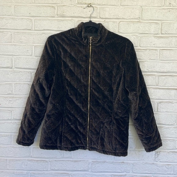 St. John Sport Paisley Velvet Quilted Zipper Jacket - Picture 1 of 14